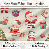 Cute Santa Claus Mrs Claus Snowman Christmas Gift  Pattern Cream Background Digital Print Fabric by the Metre UK Sewing Quilting Textile
