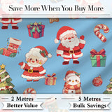 Cute Santa Claus Mrs Claus Snowman Christmas Gift  Pattern Blue Background Digital Print Fabric by the Metre UK Sewing Quilting Textile