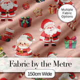 Cute Santa Claus Mrs Claus Snowman Christmas Gift  Pattern Peach Background Digital Print Fabric by the Metre UK Sewing Quilting Textile