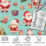 Cute Santa Claus Mrs Claus Snowman Christmas Gift  Pattern Teal Background Digital Print Fabric by the Metre UK Sewing Quilting Textile
