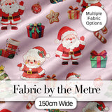 Cute Santa Claus Mrs Claus Snowman Christmas Gift  Pattern Pink Background Digital Print Fabric by the Metre UK Sewing Quilting Textile