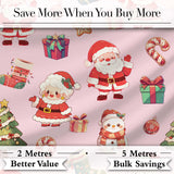 Cute Santa Claus Mrs Claus Snowman Christmas Gift  Pattern Pink Background Digital Print Fabric by the Metre UK Sewing Quilting Textile