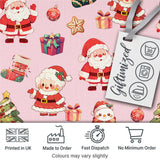 Cute Santa Claus Mrs Claus Snowman Christmas Gift  Pattern Pink Background Digital Print Fabric by the Metre UK Sewing Quilting Textile