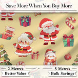 Cute Santa Claus Mrs Claus Snowman Christmas Gift Candy Cane  Yellow Background Digital Print Fabric by the Metre UK Sewing Quilting Textile