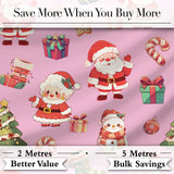 Cute Santa Claus Mrs Claus Snowman Christmas Gift Candy Cane   Pink Background Digital Print Fabric by the Metre UK Sewing Quilting Textile