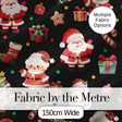 Cute Santa Claus Mrs Claus Snowman Christmas Gift Candy Cane   Black Background Digital Print Fabric by the Metre UK Sewing Quilting Textile