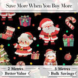 Cute Santa Claus Mrs Claus Snowman Christmas Gift Candy Cane   Black Background Digital Print Fabric by the Metre UK Sewing Quilting Textile