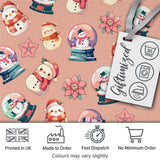 Cute Snowman Snow Globe Poinsettia Flower Christmas  Pattern Peach Background Digital Print Fabric by the Metre UK Sewing Quilting Textile