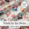 Cute Snowman Snow Globe Poinsettia Flower Christmas  Pattern Cream Background Digital Print Fabric by the Metre UK Sewing Quilting Textile