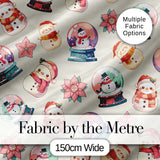 Cute Snowman Snow Globe Poinsettia Flower Christmas  Pattern Cream Background Digital Print Fabric by the Metre UK Sewing Quilting Textile