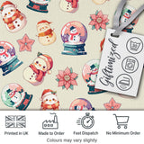 Cute Snowman Snow Globe Poinsettia Flower Christmas  Pattern Cream Background Digital Print Fabric by the Metre UK Sewing Quilting Textile