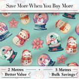 Cute Snowman Snow Globe Poinsettia Flower Christmas  Pattern Teal Background Digital Print Fabric by the Metre UK Sewing Quilting Textile