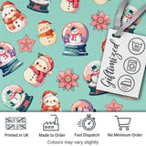 Cute Snowman Snow Globe Poinsettia Flower Christmas  Pattern Teal Background Digital Print Fabric by the Metre UK Sewing Quilting Textile