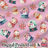 Cute Snowman Snow Globe Poinsettia Flower Christmas   Dusty Pink Background Digital Print Fabric by the Metre UK Sewing Quilting Textile