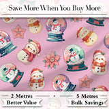 Cute Snowman Snow Globe Poinsettia Flower Christmas   Dusty Pink Background Digital Print Fabric by the Metre UK Sewing Quilting Textile