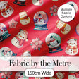 Cute Snowman Snow Globe Poinsettia Flower Christmas  Pattern Red Background Digital Print Fabric by the Metre UK Sewing Quilting Textile