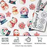Cute Snowman Snow Globe Poinsettia Flower Christmas  Pattern White Background Digital Print Fabric by the Metre UK Sewing Quilting Textile