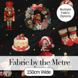 Cute Christmas Nutcracker Squirrel Cake Candy Cane Girl Tree   Black Background Digital Print Fabric by the Metre UK Sewing Quilting Textile