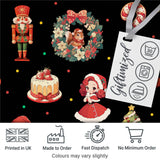 Cute Christmas Nutcracker Squirrel Cake Candy Cane Girl Tree   Black Background Digital Print Fabric by the Metre UK Sewing Quilting Textile