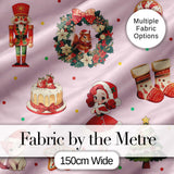 Christmas Nutcracker Squirrel Cake Candy Cane Girl Tree   Light Pink Background Digital Print Fabric by the Metre UK Sewing Quilting Textile