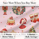 Christmas Nutcracker Squirrel Cake Candy Cane Girl Tree   Light Pink Background Digital Print Fabric by the Metre UK Sewing Quilting Textile