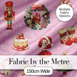Cute Christmas Nutcracker  Squirrel Cake Candy Cane Girl Tree  Pink Background Digital Print Fabric by the Metre UK Sewing Quilting Textile