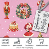 Cute Christmas Nutcracker  Squirrel Cake Candy Cane Girl Tree  Pink Background Digital Print Fabric by the Metre UK Sewing Quilting Textile