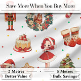 Cute Christmas Nutcracker  Squirrel Cake Candy Cane Girl Tree  White Background Digital Print Fabric by the Metre UK Sewing Quilting Textile