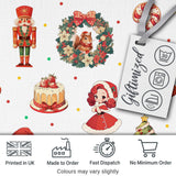 Cute Christmas Nutcracker  Squirrel Cake Candy Cane Girl Tree  White Background Digital Print Fabric by the Metre UK Sewing Quilting Textile