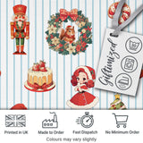 Christmas Nutcracker  Squirrel Cake Candy Cane Girl Tree lue Stripe Background Digital Print Fabric by the Metre UK Sewing Quilting Textile