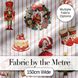 Christmas Nutcracker Squirrel Cake Candy Cane Girl Tree Beige Stripe Background Digital Print Fabric by the Metre UK Sewing Quilting Textile