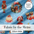 Christmas Nutcracker Squirrel Cake Candy Cane Girl Tree Blue Snow Background Digital Print Fabric by the Metre UK Sewing Quilting Textile