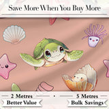 Cute Sea Turtle Starfish Shell Kawaii Ocean Seamless Pattern Peach Background Digital Print Fabric by the Metre UK Sewing Quilting Textile