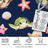 Cute Sea Turtle Starfish Shell Kawaii Ocean Seamless Pattern Navy Background Digital Print Fabric by the Metre UK Sewing Quilting Textile