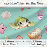 Cute Sea Turtle Starfish Shell Kawaii Ocean Seamless Pattern Teal Background Digital Print Fabric by the Metre UK Sewing Quilting Textile