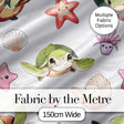 Cute Sea Turtle Starfish Shell Kawaii Ocean  Pattern Light Grey Background Digital Print Fabric by the Metre UK Sewing Quilting Textile