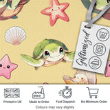 Cute Sea Turtle Starfish Shell Kawaii Ocean Seamless Pattern Yellow Background Digital Print Fabric by the Metre UK Sewing Quilting Textile