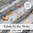 Cute Woodland Animals Koala Kangaroo Bear Floral  Pattern Grey Background Digital Print Fabric by the Metre UK Sewing Quilting Textile
