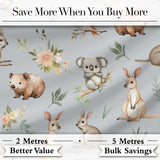 Cute Woodland Animals Koala Kangaroo Bear Floral  Pattern Grey Background Digital Print Fabric by the Metre UK Sewing Quilting Textile