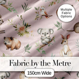 Cute Woodland Animals Koala Kangaroo Bear Floral  Pattern Blush Pink Background Digital Print Fabric by the Metre UK Sewing Quilting Textile