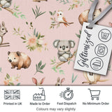 Cute Woodland Animals Koala Kangaroo Bear Floral  Pattern Blush Pink Background Digital Print Fabric by the Metre UK Sewing Quilting Textile