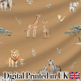 Cute Safari Animals Lion Giraffe Zebra Elephant  Pattern Cream Background Digital Print Fabric by the Metre UK Sewing Quilting Textile