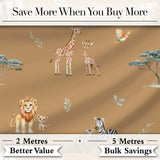 Cute Safari Animals Lion Giraffe Zebra Elephant  Pattern Cream Background Digital Print Fabric by the Metre UK Sewing Quilting Textile