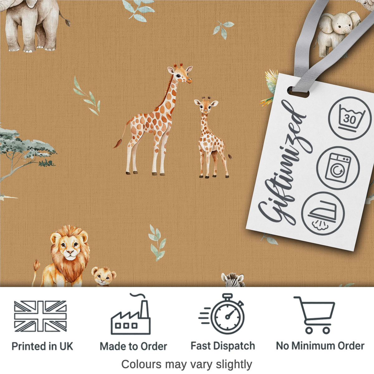 Cute Safari Animals Lion Giraffe Zebra Elephant  Pattern Cream Background Digital Print Fabric by the Metre UK Sewing Quilting Textile