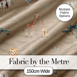 Cute Safari Animals Giraffe Lion Zebra Parrot Seamless Pattern Beige Background Digital Print Fabric by the Metre UK Sewing Quilting Textile