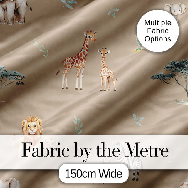 Cute Safari Animals Giraffe Lion Zebra Parrot Seamless Pattern Beige Background Digital Print Fabric by the Metre UK Sewing Quilting Textile