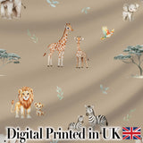 Cute Safari Animals Giraffe Lion Zebra Parrot Seamless Pattern Beige Background Digital Print Fabric by the Metre UK Sewing Quilting Textile