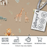 Cute Safari Animals Giraffe Lion Zebra Parrot Seamless Pattern Beige Background Digital Print Fabric by the Metre UK Sewing Quilting Textile