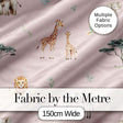 Cute Safari Animals Giraffe Lion Zebra Parrot  Pattern Blush Pink Background Digital Print Fabric by the Metre UK Sewing Quilting Textile