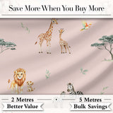 Cute Safari Animals Giraffe Lion Zebra Parrot  Pattern Blush Pink Background Digital Print Fabric by the Metre UK Sewing Quilting Textile